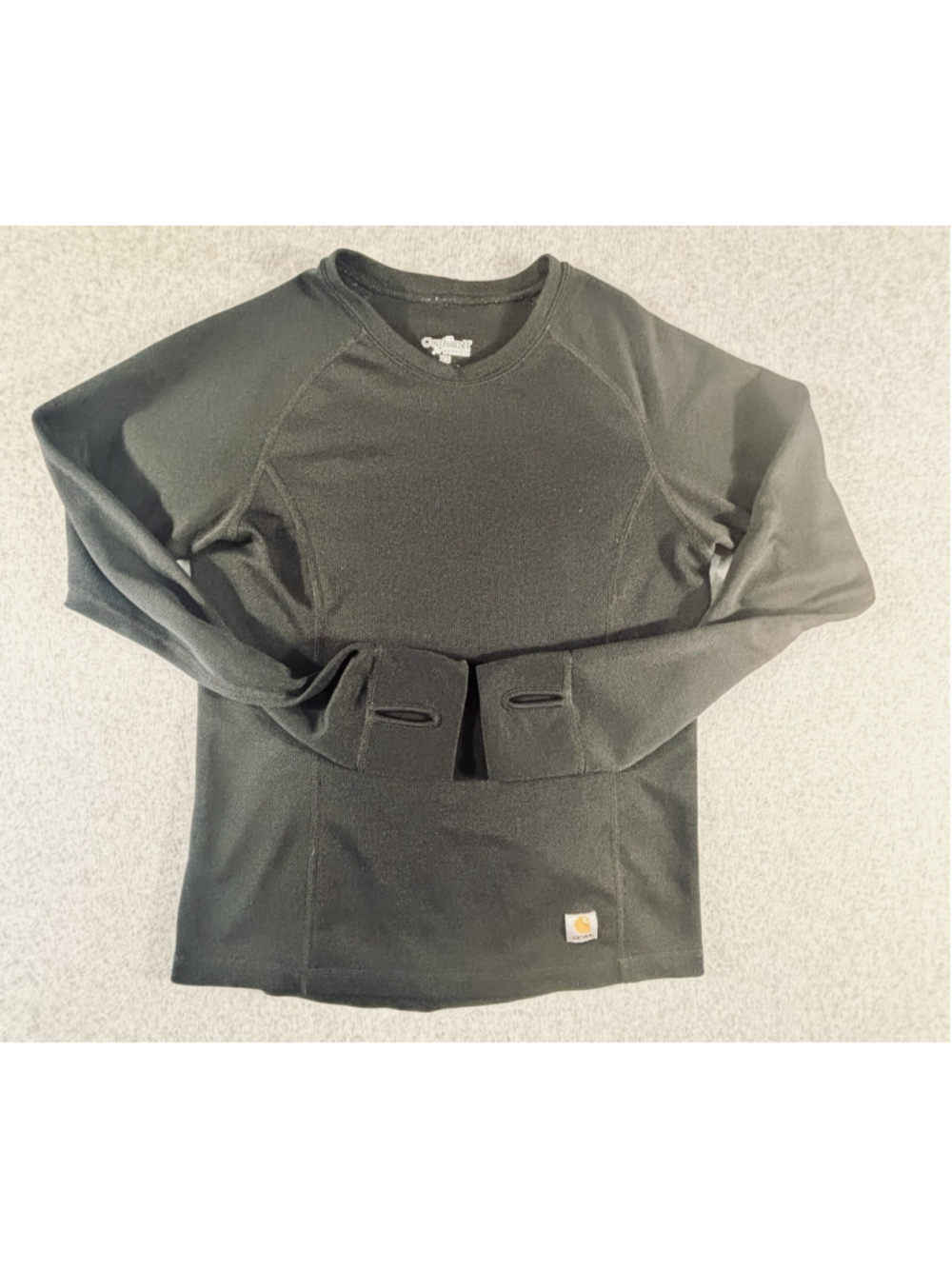 Carhartt Womens XS Black Thermal Base Layer Shirt Thumbholes Waffle Knit